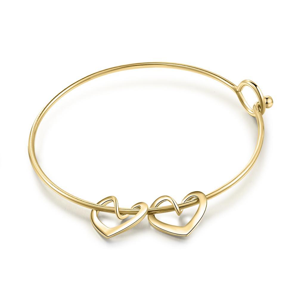 Personalised Love Bracelet with 2 Heart Charms Engraved Name Bangle Bracelet-Jessemade AU