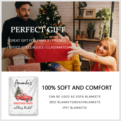 Personalised Christmas Movie Blanket Custom Name White Blanket Christmas Gift for Family Friends - Christmas Movie Watching Blanket-Jessemade AU