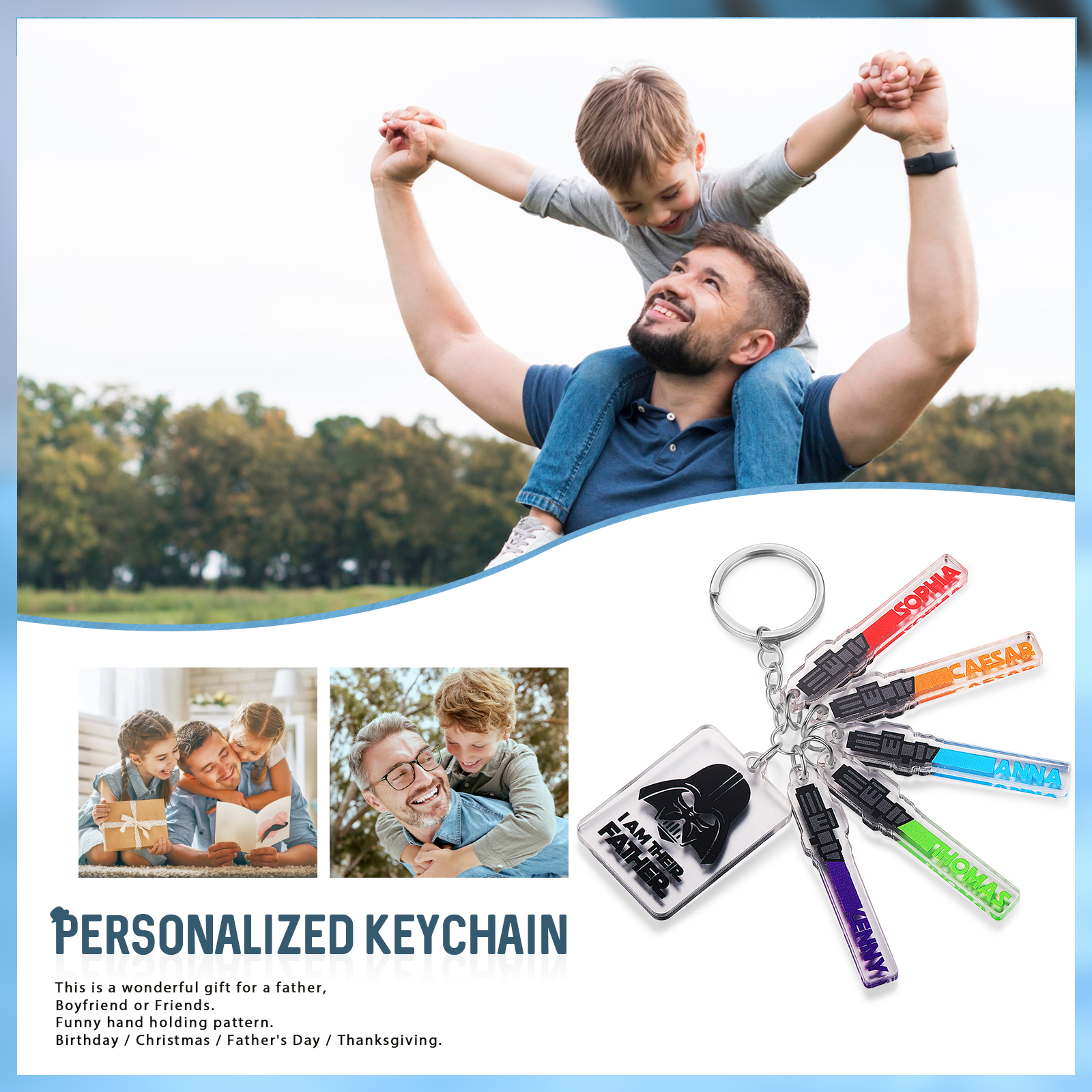 5 Names - Personalised Text & Name Acrylic Keychain Star Wars Gifts for Father/Grandpa-Jessemade AU
