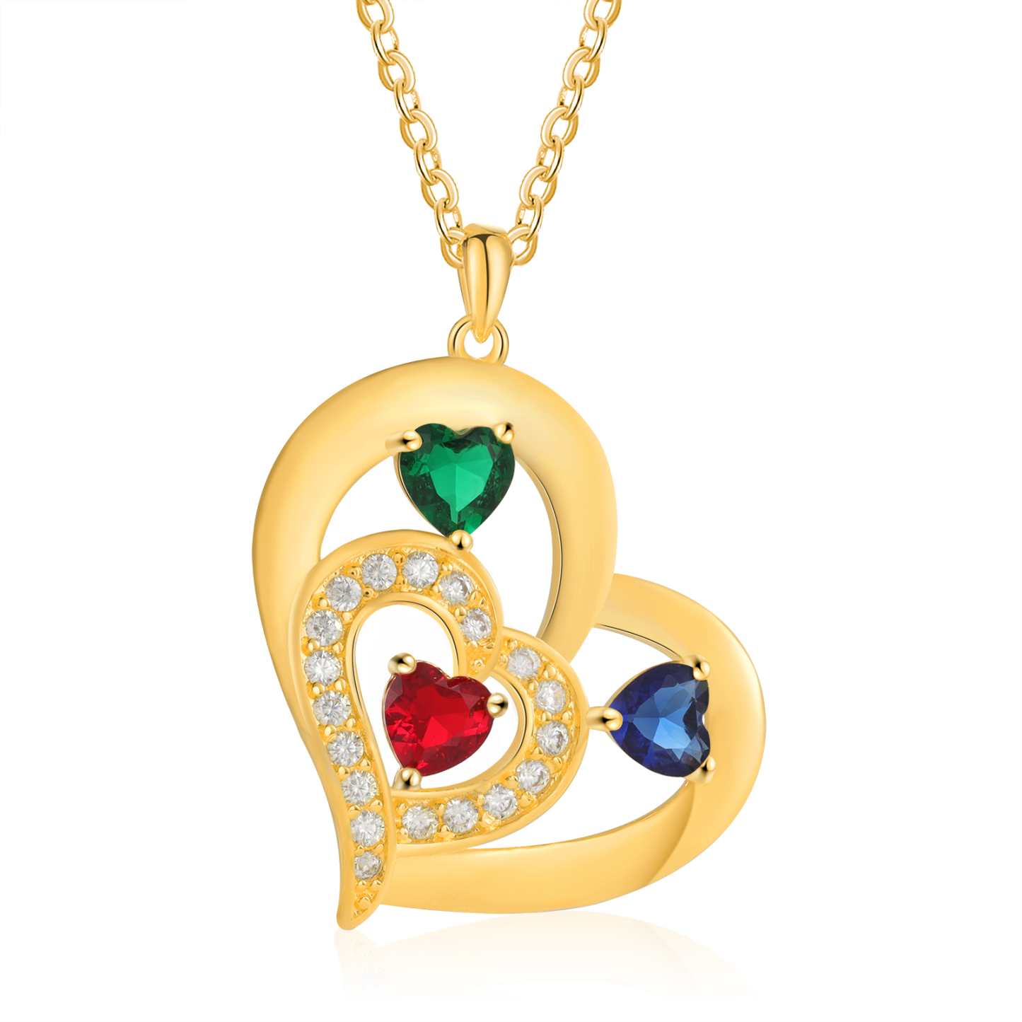 3 Names - Personalised Heart Pendant Necklace Customised Names & Birthstones Necklace Birthday Gift for Her-Jessemade AU