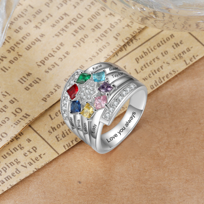 Personalised Mothers Ring With 7 Birthstones Engraved Names Ring Gift For Women-Jessemade AU