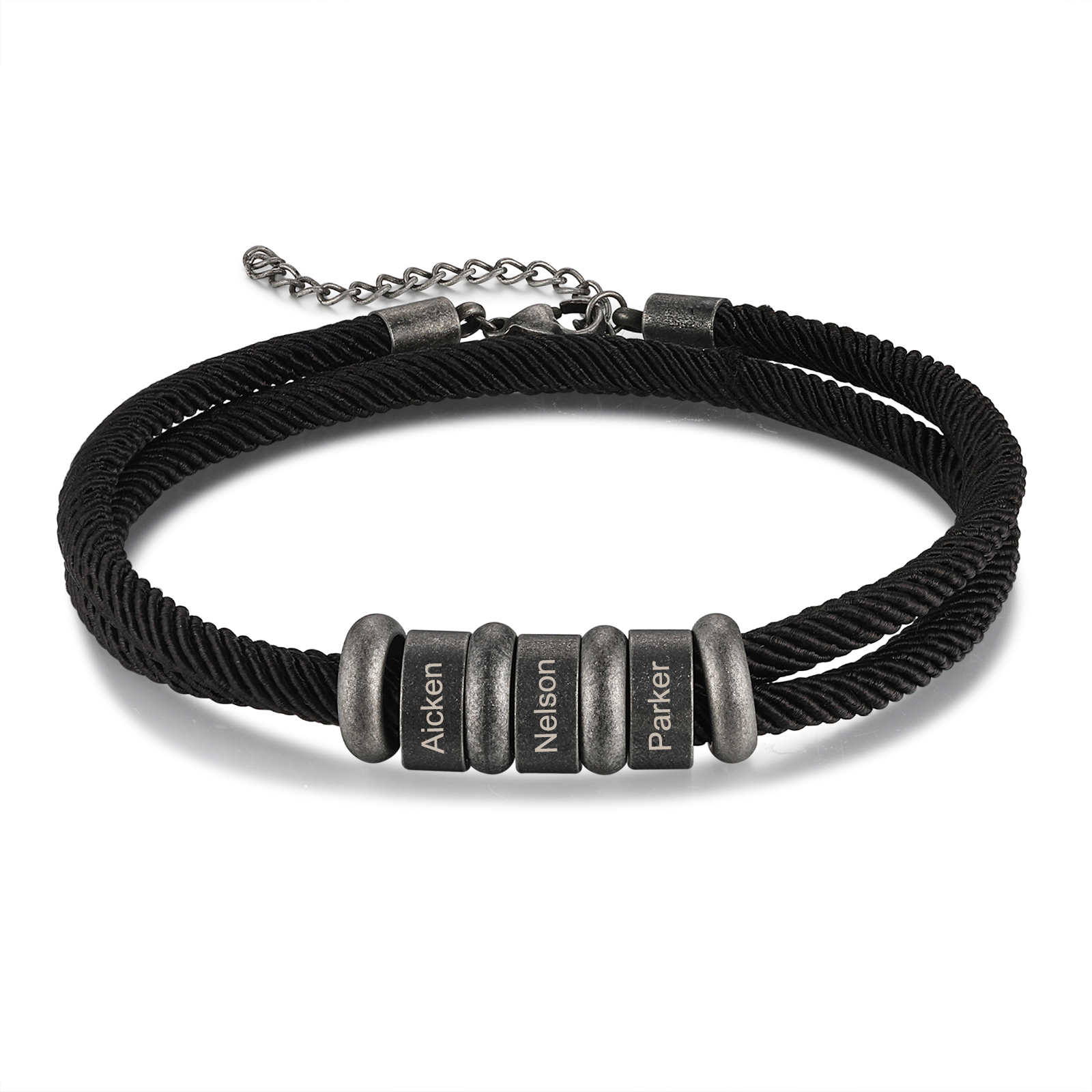 3 Names - Vintage Men's Bracelet Engraved Beads Stainless Steel Bracelet Two Layers Bracelet Personalised Gift for Him