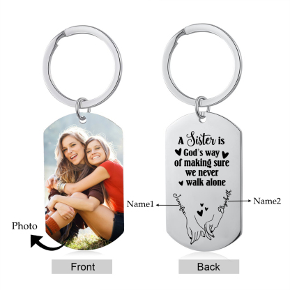 Personalised Photo Keyring Custom 2 Names Metal Keychain "A Sister Is God's Way Of Making Sure We Never Walk Alone" Gift For Bestie/Friend-Jessemade AU