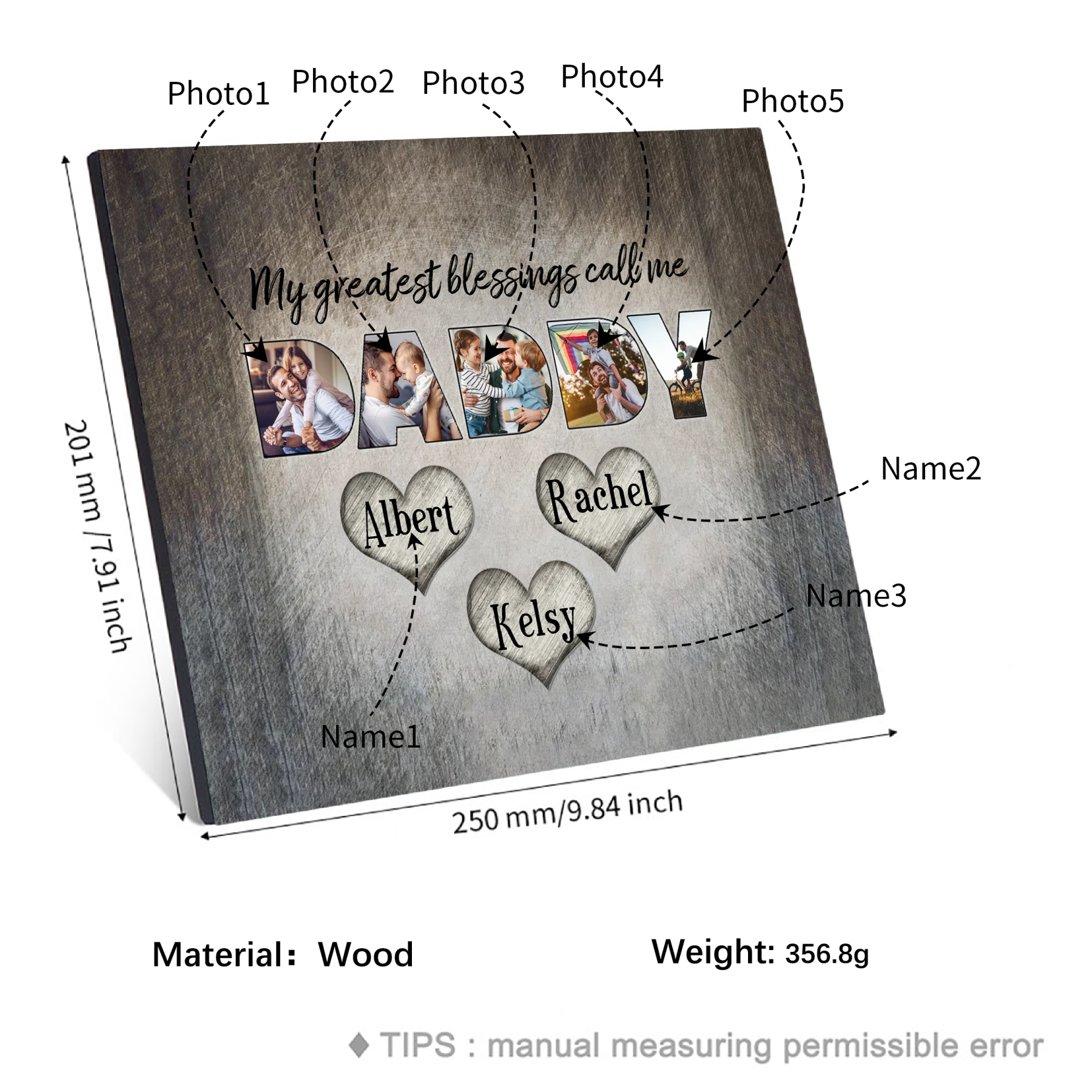 My Greatest Blessing Call Me Daddy Personalised Photo Frame Wood Signs Engrave 3 Names-Jessemade AU