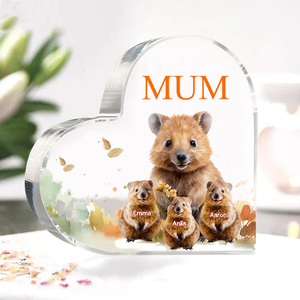 Personalised Acrylic Heart Keepsake Custom 1 Text & 3 Names Ornament Quokka Family Gift for Mother/Grandma-Jessemade AU