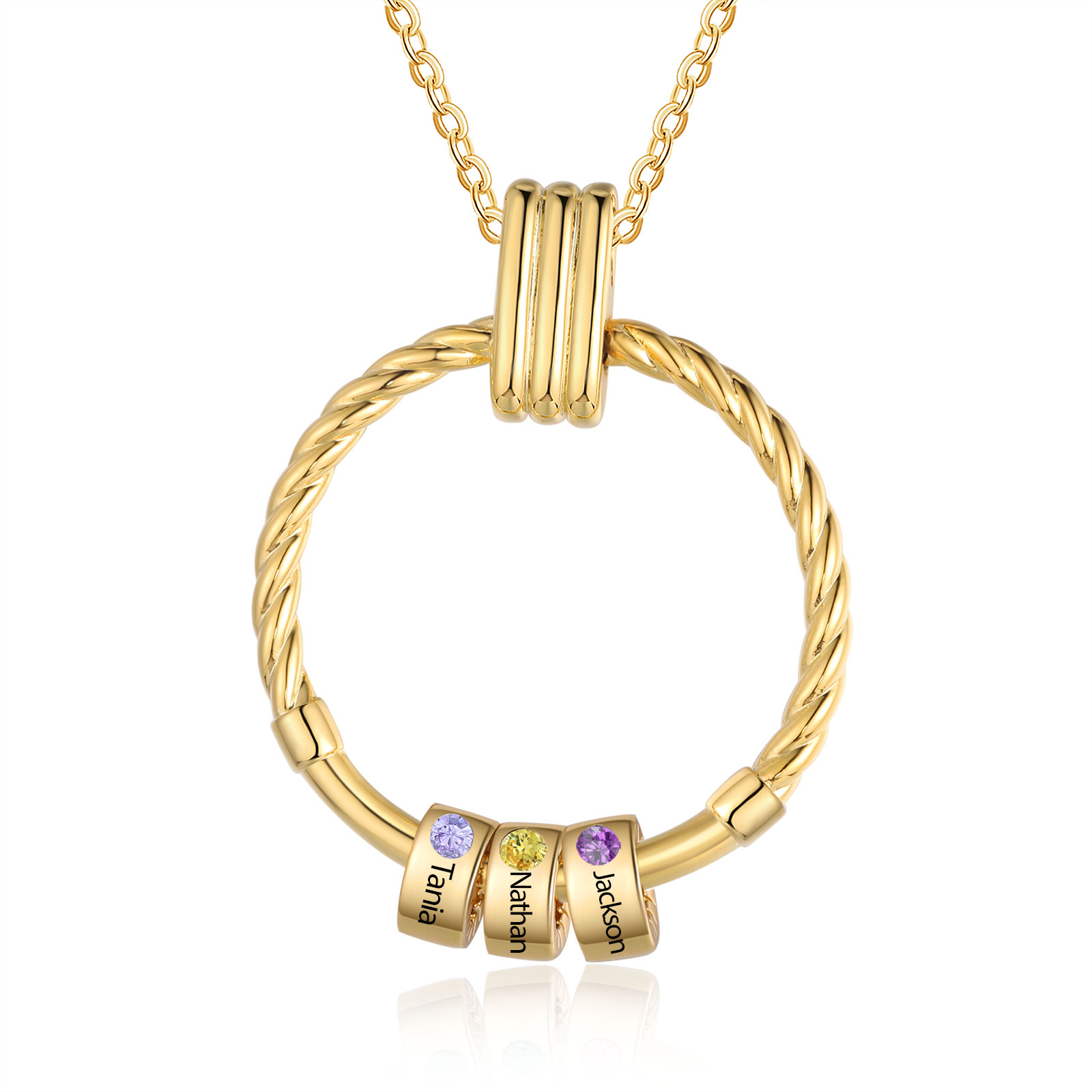 3 Names - Personalised Circle Pendant Necklace Custom Birthstones & Names Necklace Birthday Gift for Her-Jessemade AU