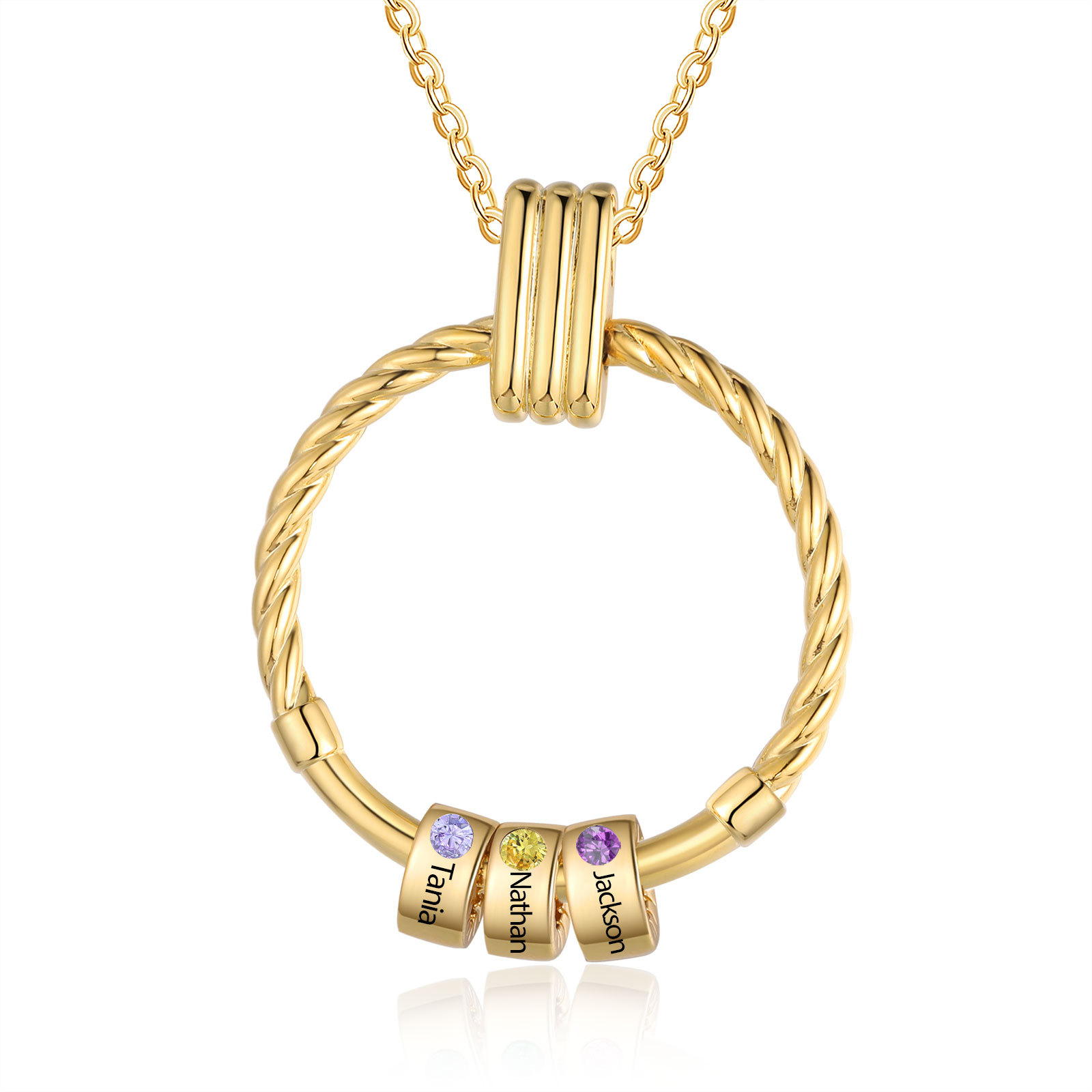 3 Names - Personalised Circle Pendant Necklace Custom Birthstones & Names Necklace Birthday Gift for Her-Jessemade AU