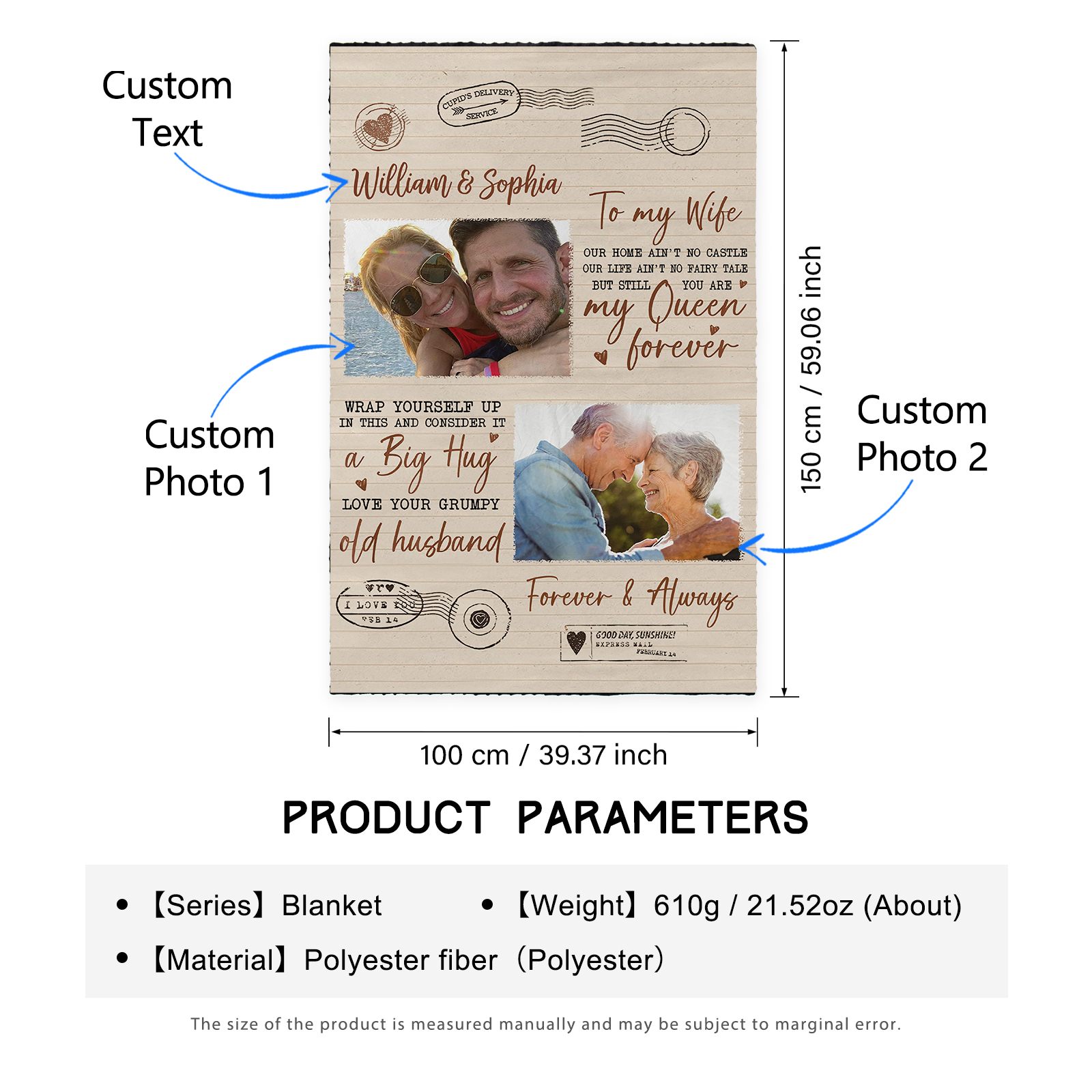 To My Wife Personalised Couple Blanket Engrave Photo Sweet Gift For Her "you are my queen forever"-Jessemade AU