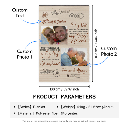 To My Wife Personalised Couple Blanket Engrave Photo Sweet Gift For Her "you are my queen forever"-Jessemade AU