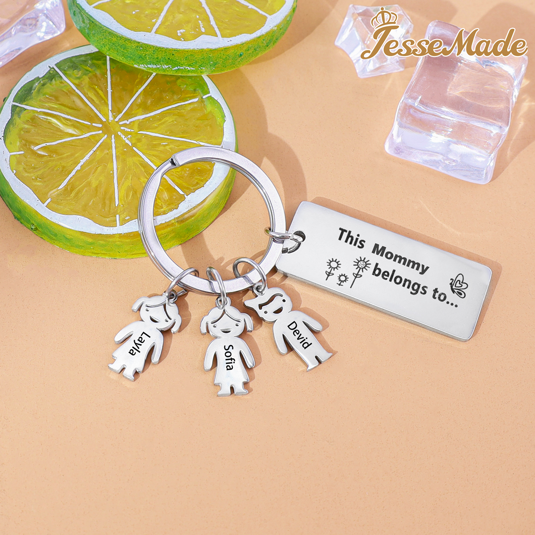 Personalised Kid Charm Keychain Engraved 3 Names Family Keychain for Him-Jessemade AU