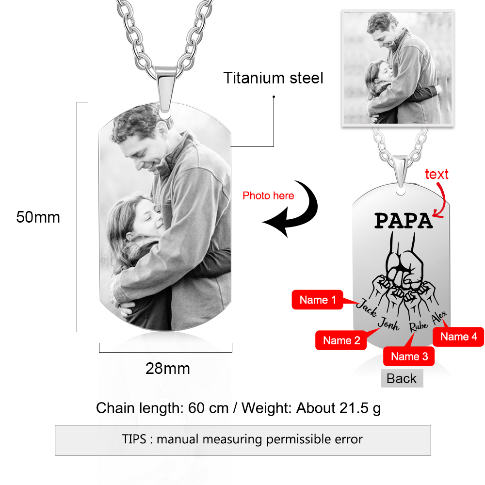 Personalised Fist Bump Necklace with 4 Kids' Names Custom Photo Necklace For Father-Jessemade AU