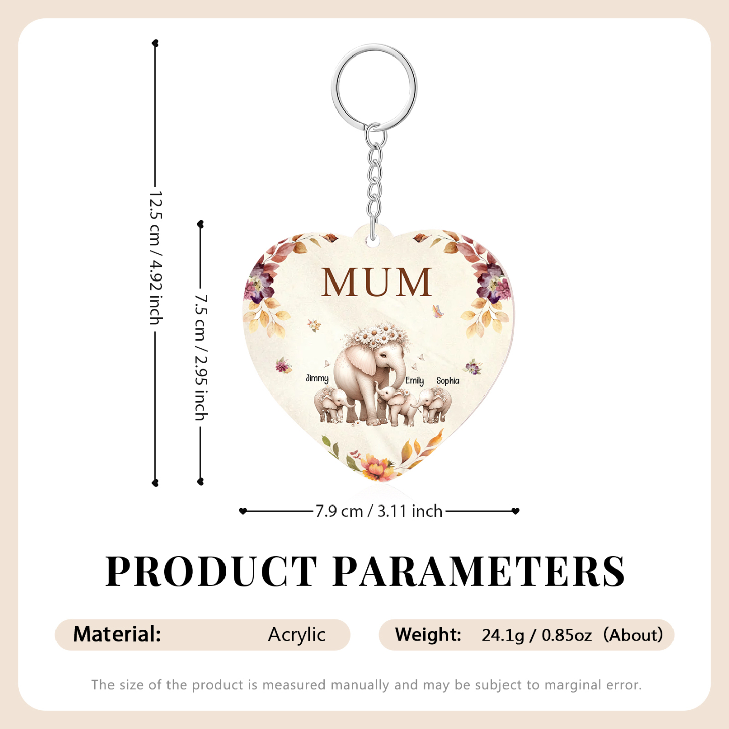 3 Names - Personalised Acrylic Keychain Custom 1 Text Elephant Family Hanging Ornaments Gift for Mum/Grandma-Jessemade AU