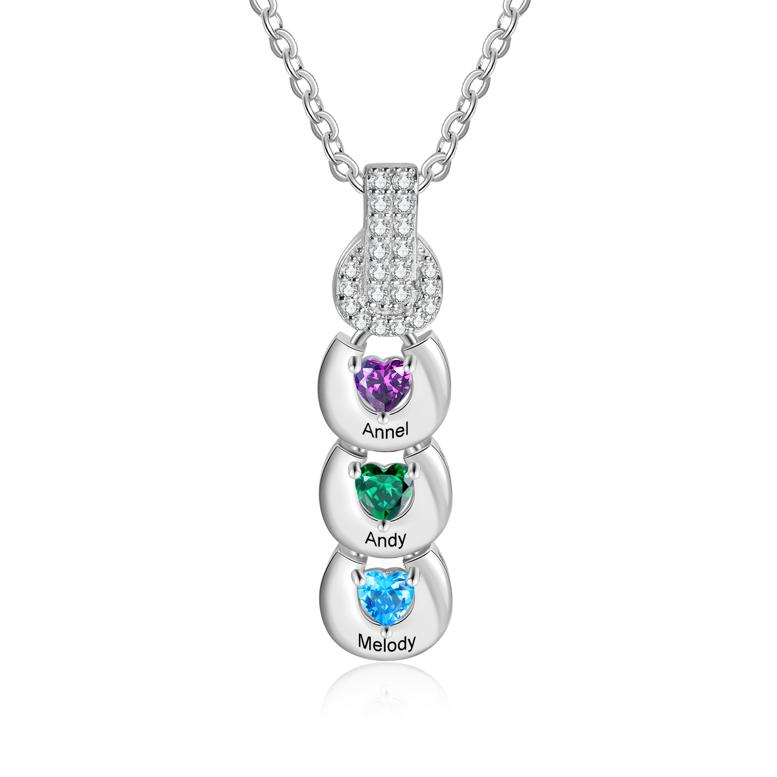 Custom Family Necklace Cascading Pendant with 3 Birthstones Engraving 3 Names Gifts for Her-Jessemade AU