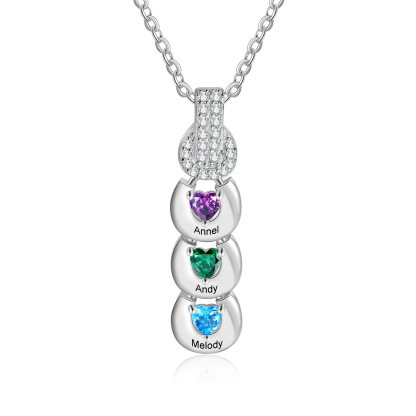 Custom Family Necklace Cascading Pendant with 3 Birthstones Engraving 3 Names Gifts for Her-Jessemade AU