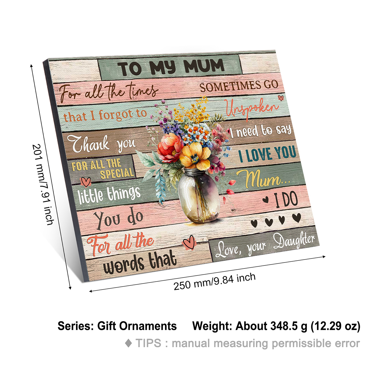 To My Mum Flowers Vase Picture Board Keepsake Wood Signs Photo Frame-Jessemade AU