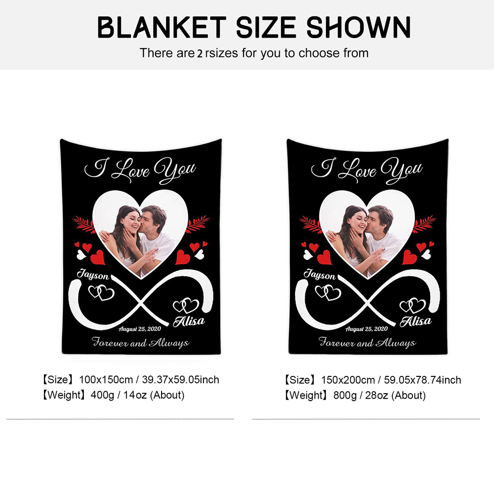 Personalised Couple Blanket Engrave Photo Sweet Gift "I love you forever and always"-Jessemade AU