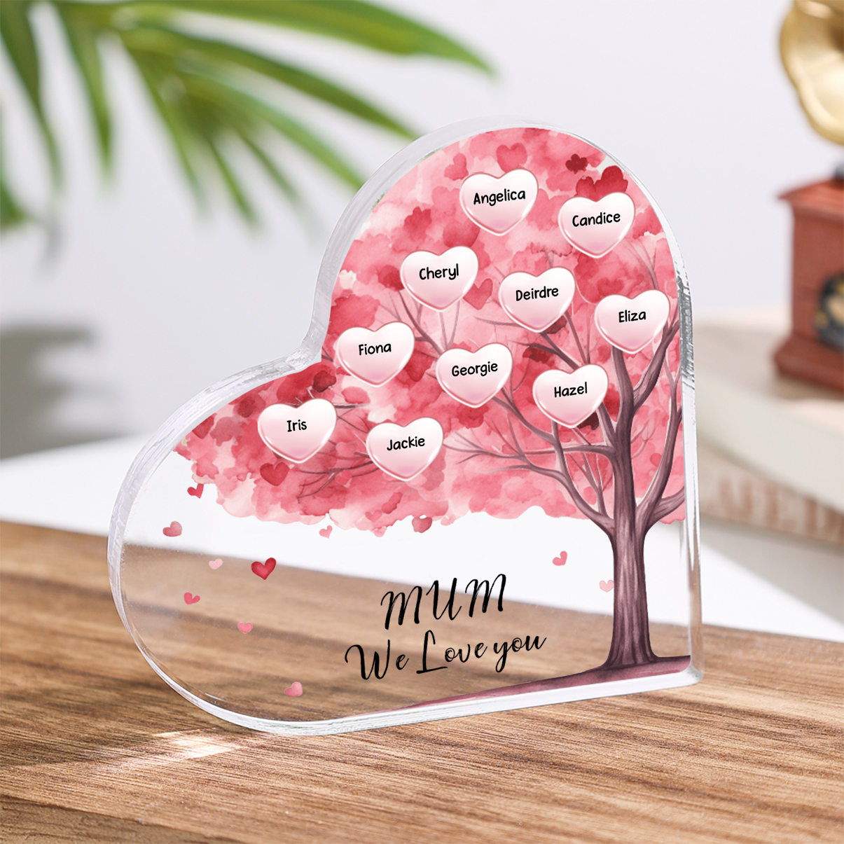 Personalised Text Acrylic Heart Keepsake Custom 1–12 Names Pink Purple Tree Ornaments Gifts for Grandma/Mother-Jessemade AU