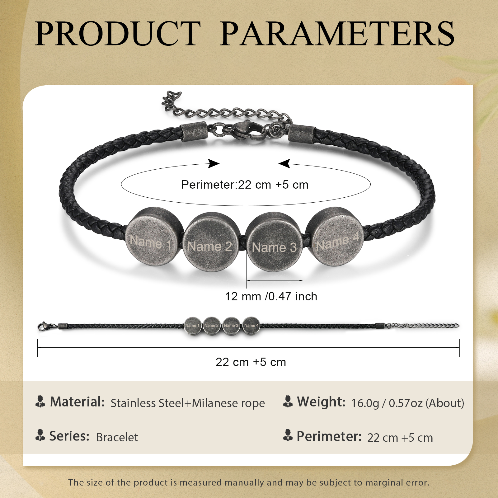 4 Names - Vintage Men's Leather Bracelet Custom Names Beads Bracelet Stainless Steel Personalised Gift for Him-Jessemade AU