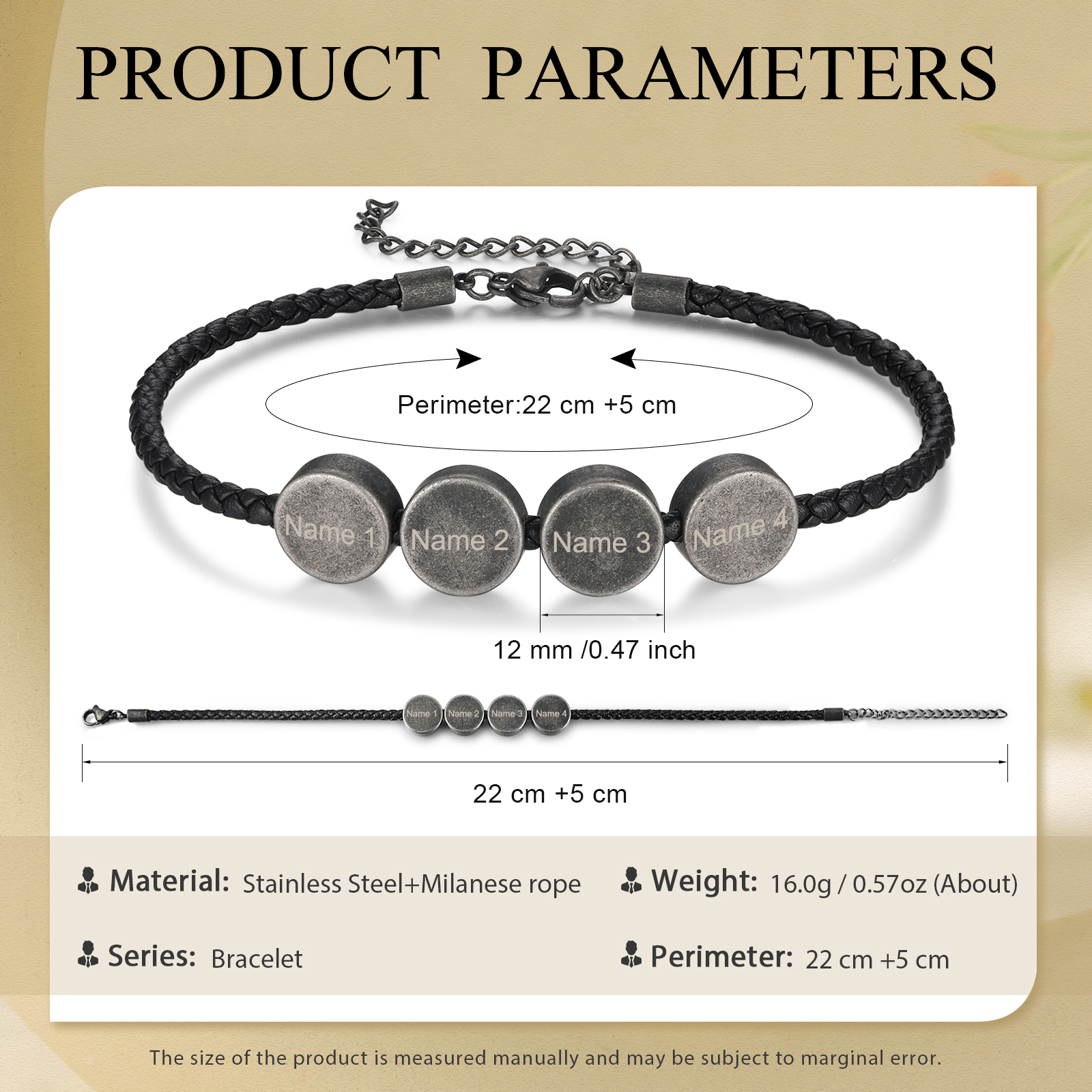 4 Names - Vintage Men's Leather Bracelet Custom Names Beads Bracelet Stainless Steel Personalised Gift for Him-Jessemade AU