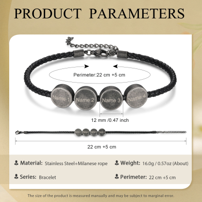 4 Names - Vintage Men's Leather Bracelet Custom Names Beads Bracelet Stainless Steel Personalised Gift for Him-Jessemade AU