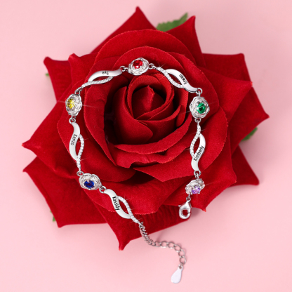 2 Names - Personalised Rose Bracelet Custom Names & Birthstones Adjustable Bracelet Gifts for Her-Jessemade AU