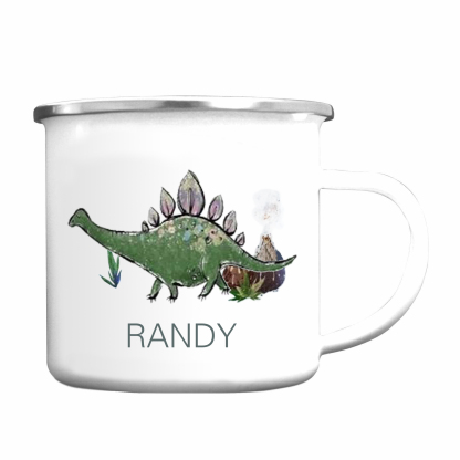 Personalised Enamel Mug Customised Name Dinosaur Cup Camping Mug Birthday Gift for Kids - Stegosaurus-Jessemade AU