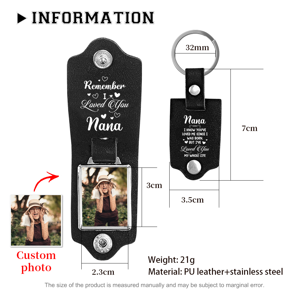 Personalised Photo Keychain Leather Keychain Gifts for Grandma - Remember I Loved You, Nana-Jessemade AU