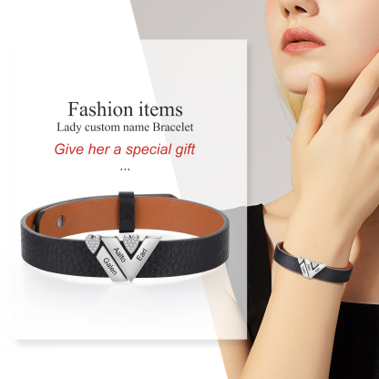 Personalised Leather Bracelet with Beads Engraved 3 Names Bangle for Him-Jessemade AU