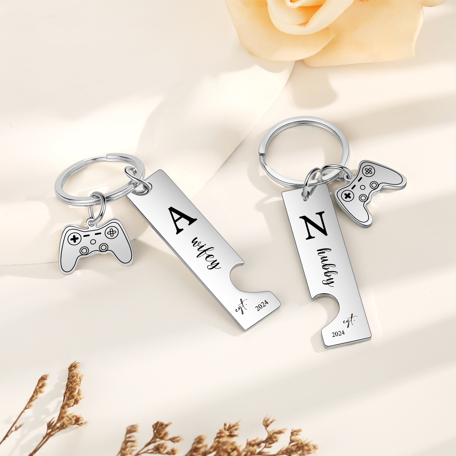 Personalised Couple Keychain Custom 2 Names &  2 Letters & Year Keyring Game Console Valentine's Day Gift for Him/Her-Jessemade AU