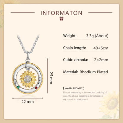 Personalised Sunflower Necklace With 2 Birthstones Engraved Names Necklace Gift For Women-Jessemade AU
