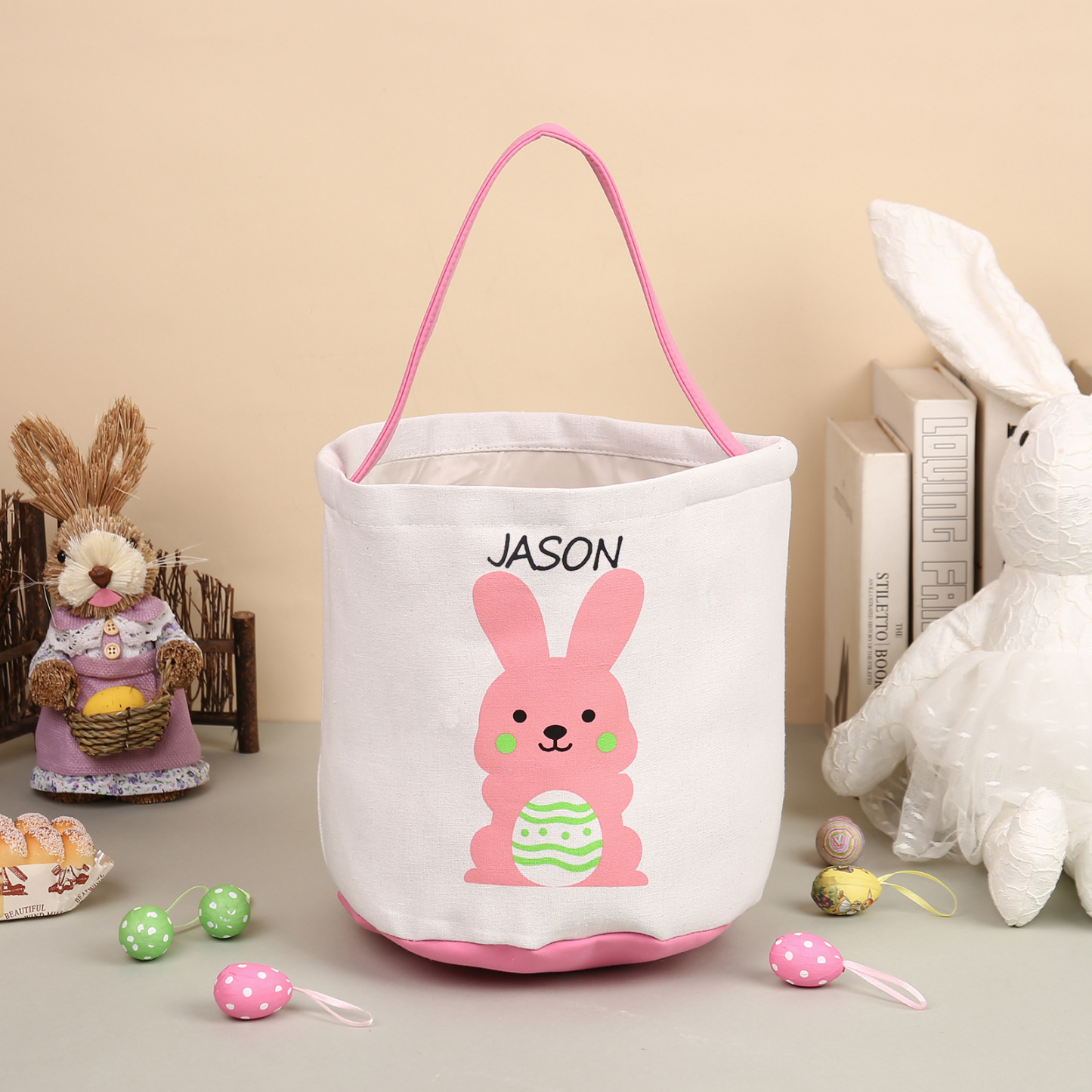 Personalised Bunny Tote Bag Custom Name Bunny Bucket Bag Easter Gifts-Jessemade AU