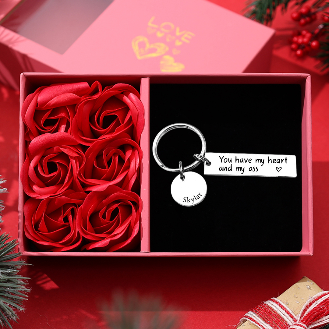 Personalised Couple Keychain Custom Name Keyring "You Have My Heart And My Ass" Valentine's Day Gifts for Couples-Jessemade AU