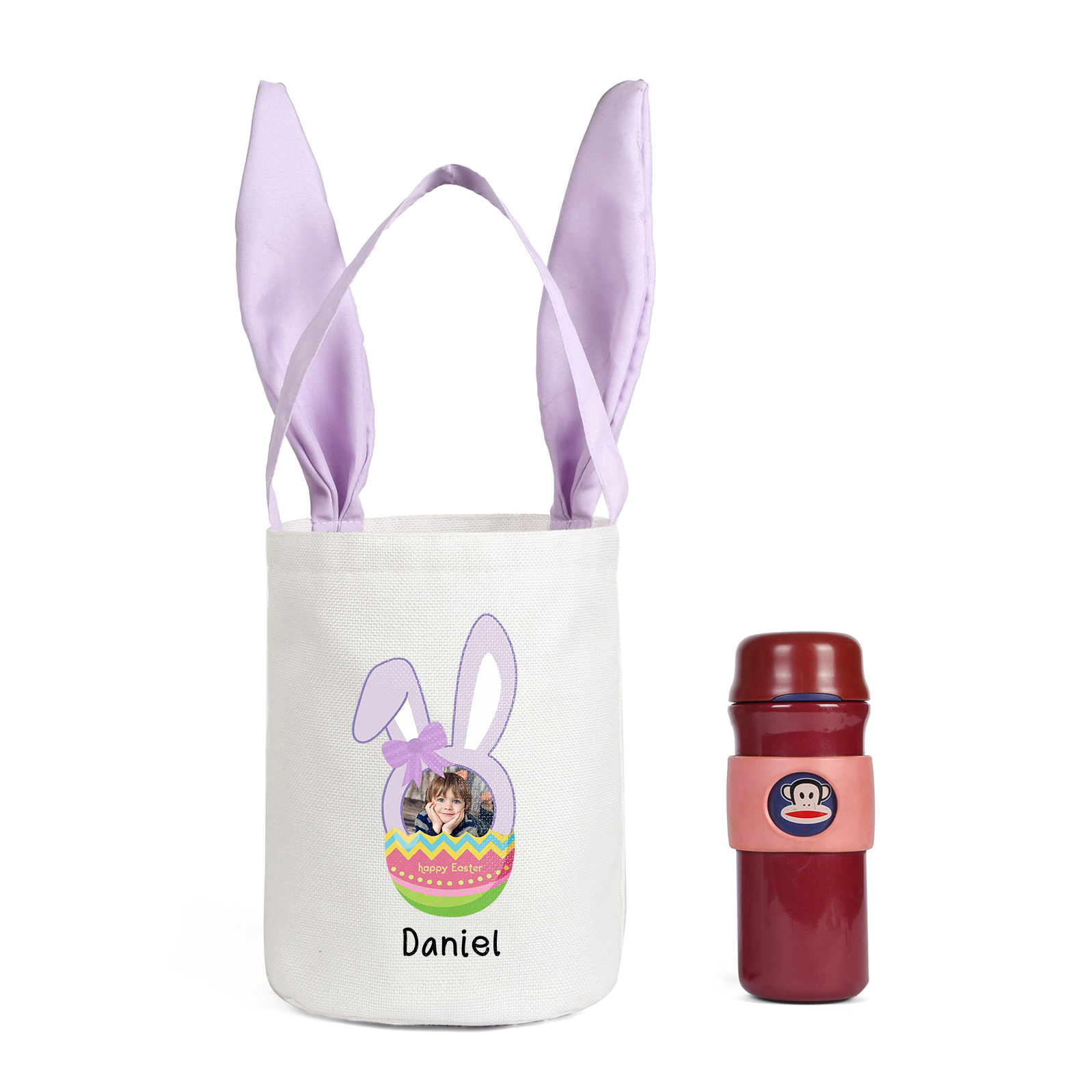 Bunny Tote Bag Personalised Photo Bucket Bag Custom Name & Text Bunny Basket Easter Gifts-Jessemade AU