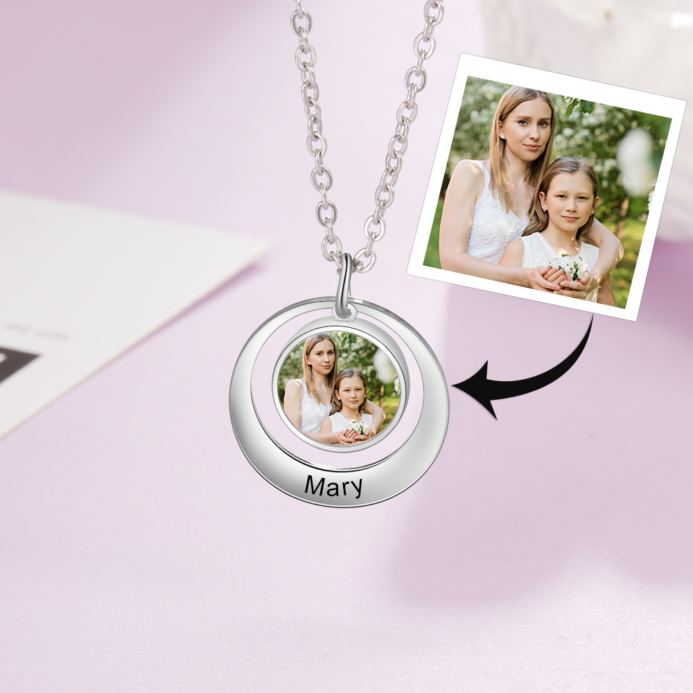 Personalised Family Circles Necklace Engraved Name Photo Necklace Gifts for Her-Jessemade AU