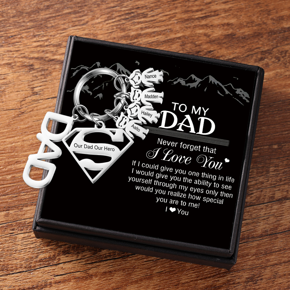 Father's Day Gift Custom 6 Kids Charms Keychain with Superman Sign-Jessemade AU