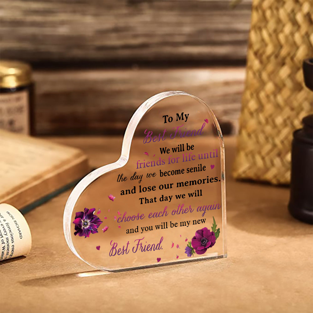 To My Best Friend Acrylic Heart Keepsake Violets Ornament "We Will Be Friends For Life" Birthday Gift For Sisters/Besties-Jessemade AU