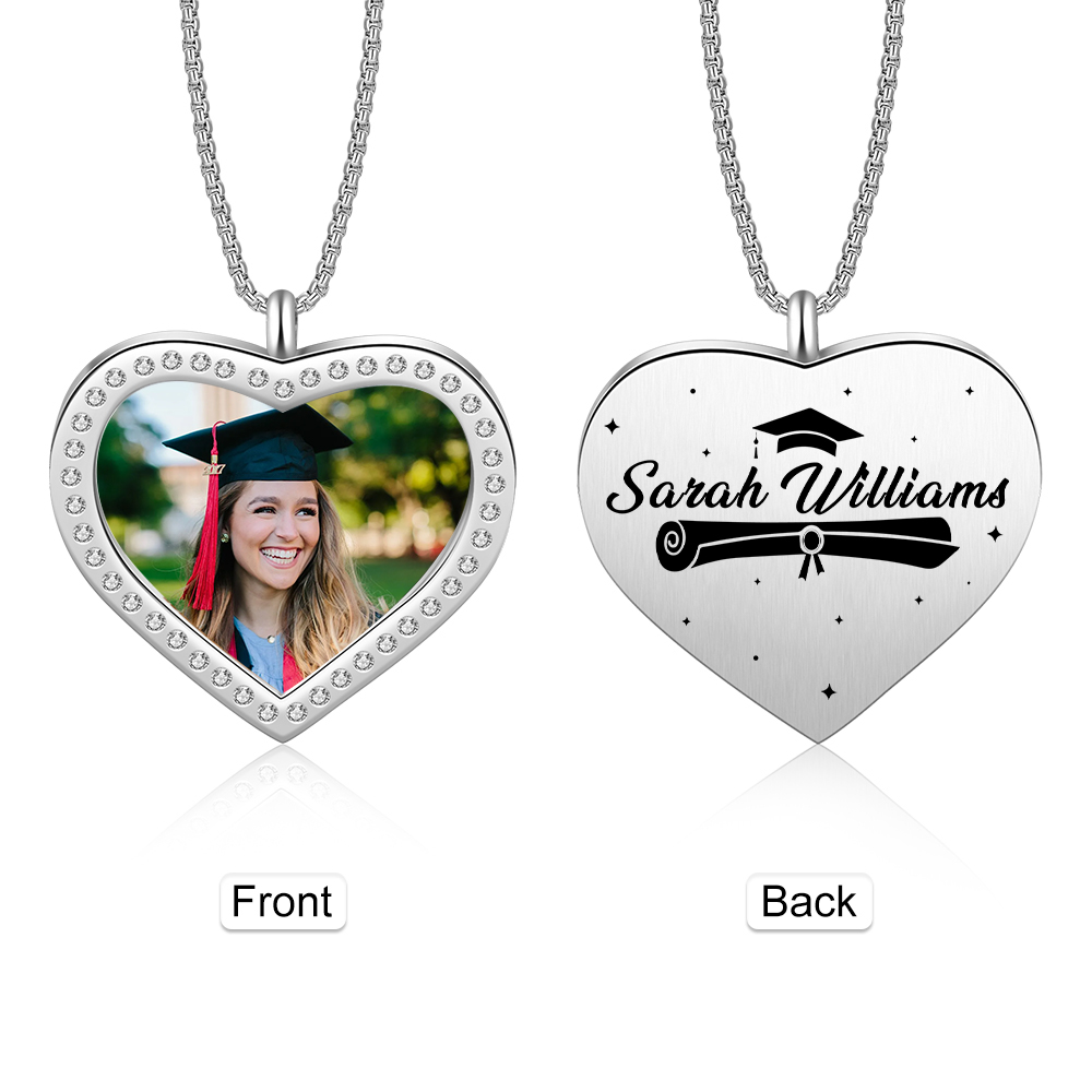 Personalised Graduation Necklace Custom Name & Photo Heart Pendant Necklace Gift for Her-Jessemade AU