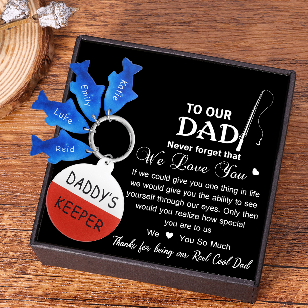 Personalised 4 Names & 1 Text Fishes Keychain Engraved Kids Names Acrylic Keychain Gifts for Daddy-Jessemade AU