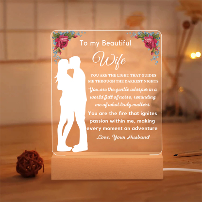 To My Beautiful Wife Night Light "You Are The Light That Guides Me Through The Darkest Nights" LED Lamp Romantic Gifts-Jessemade AU