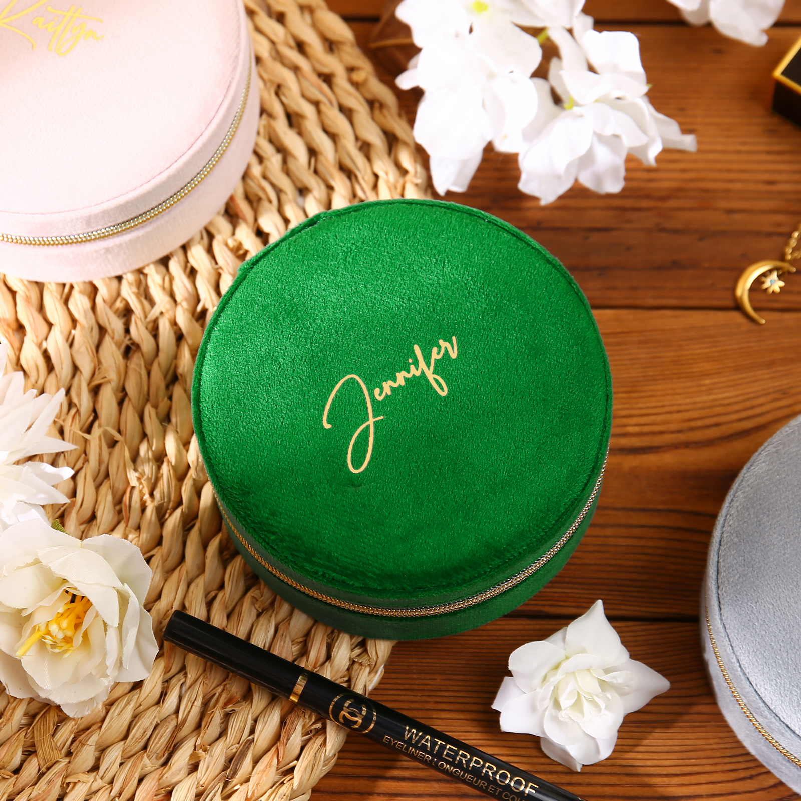 Personalised Name Jewelry Storage Box Custom Travel Jewelry Box Circle Box Gifts for Ladies Girls-Jessemade AU