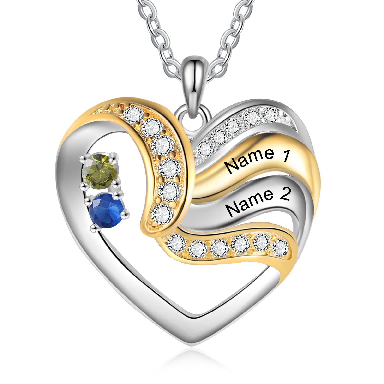 2 Names - Personalised Heart Necklace Custom Birthstones & Names Family Necklace Mother's Day Gifts-Jessemade AU
