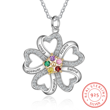 Personalised Heart Necklace With 5 Birthstones Engraved Names Gift For Women-Jessemade AU