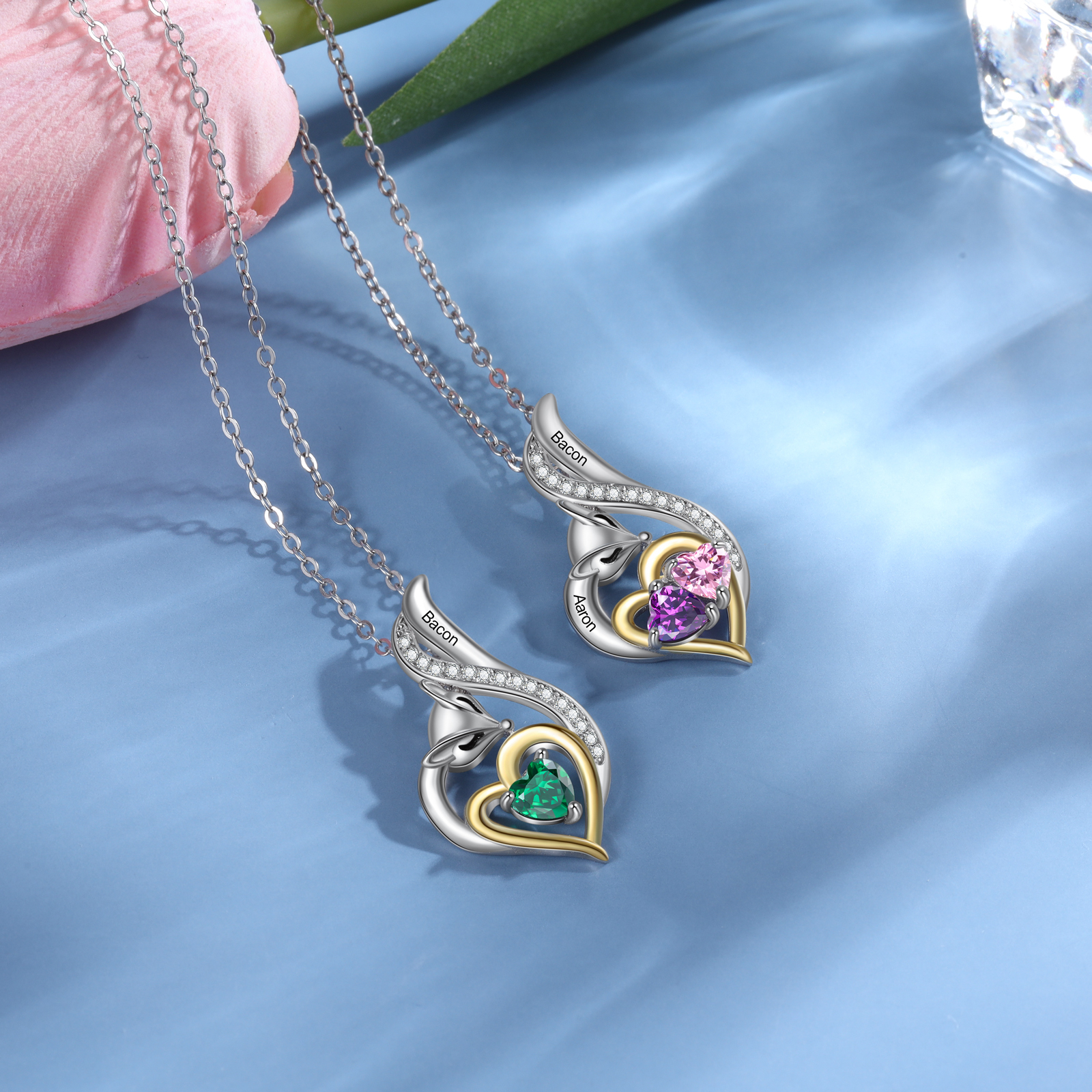 Personalised Heart Fox Necklace with Birthstone Engraved Name Gifts for Her-Jessemade AU
