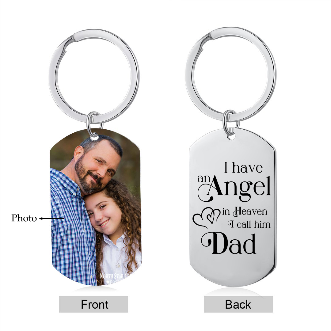 Memorial Dad Keychain Custom 1 Photo Keychain Memorial Gift - I have Angel in Heaven I call him Dad-Jessemade AU