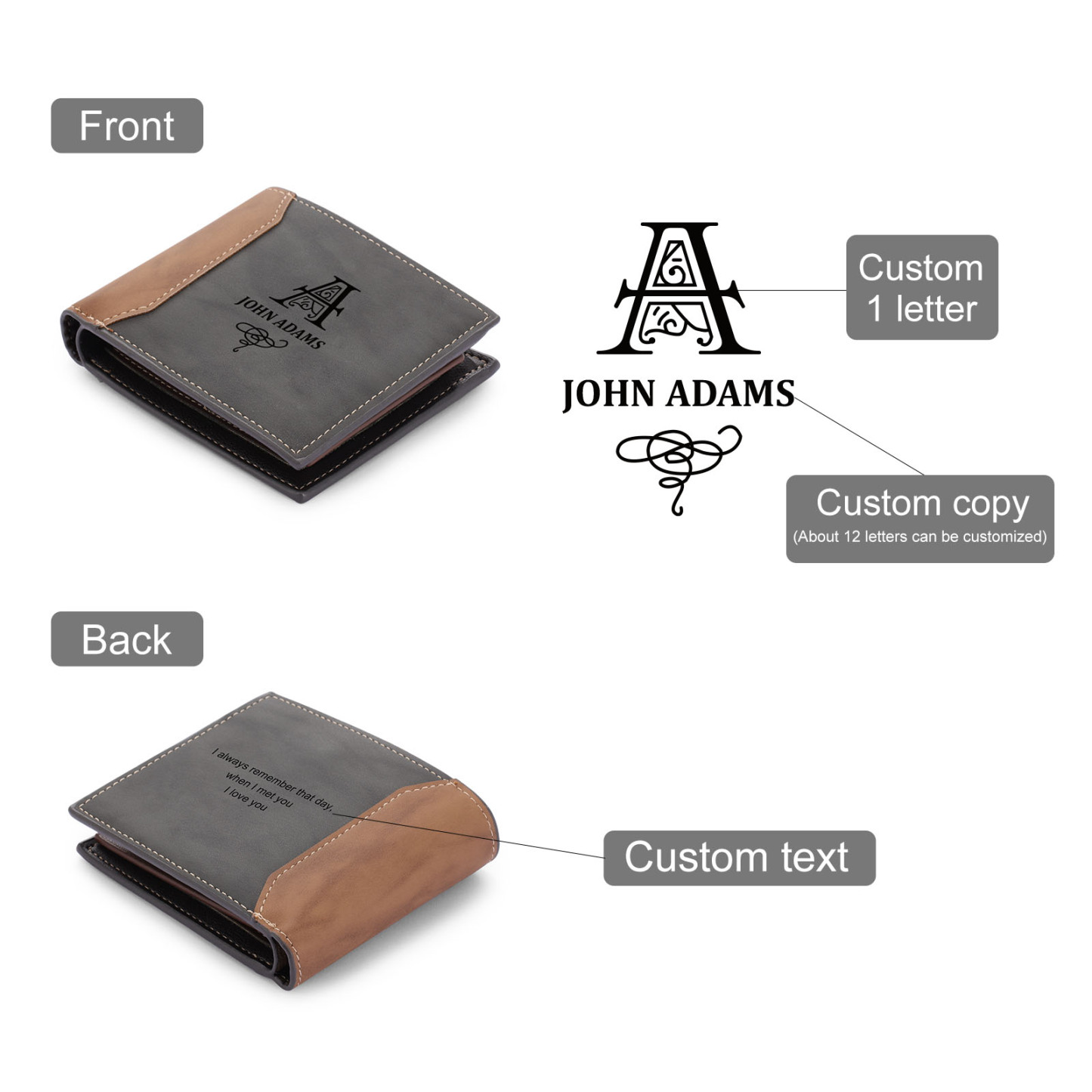 Personalised Leather Wallet Engraved Letter Short Purse Custom Folding Wallet Gifts For Women-Jessemade AU