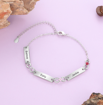 Personalised Bracelet With 3 Birthstones Engraved Names Bracelet Gift For Women-Jessemade AU