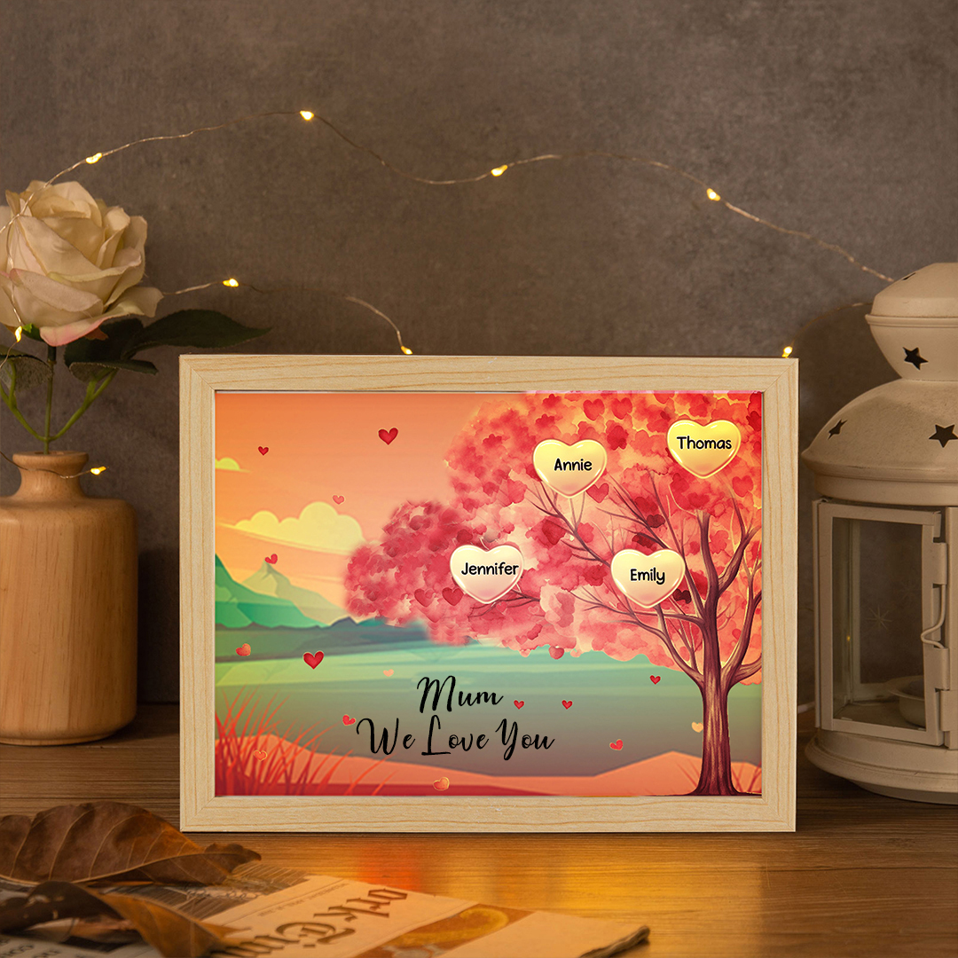 Personalised Frame Night Light Custom 1 Text  & 4 Names Pink Family Tree Ornament Gifts for Mother/Grandma-Jessemade AU