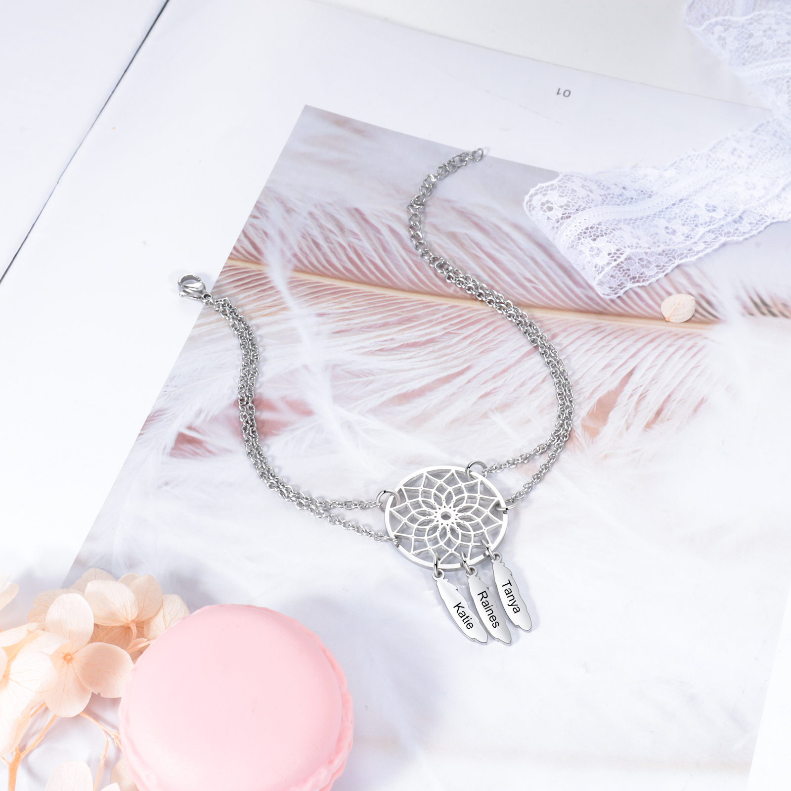Personalised Dream Catcher 3 Names Bracelet For Ladies-Jessemade AU