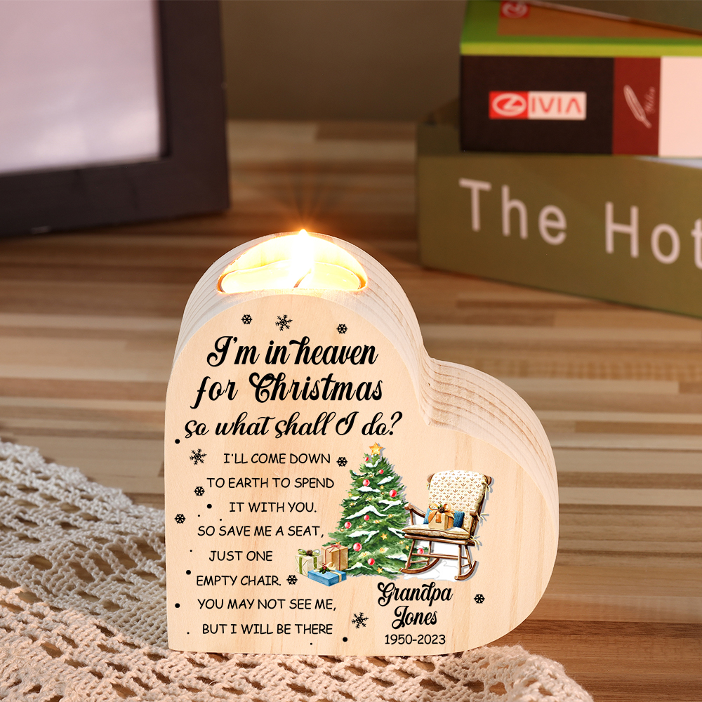 Personalised Wooden Candle Holder Heart-shaped Memorial Candlesticks Custom Name & Text Chair Candle Holder - I'm In Heaven For Christmas-Jessemade AU