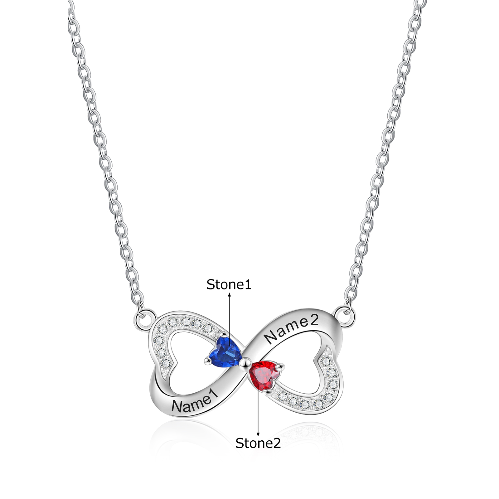Personalised Heart Mother Necklace With 2 birthstones Engraved Names Gift For Women-Jessemade AU